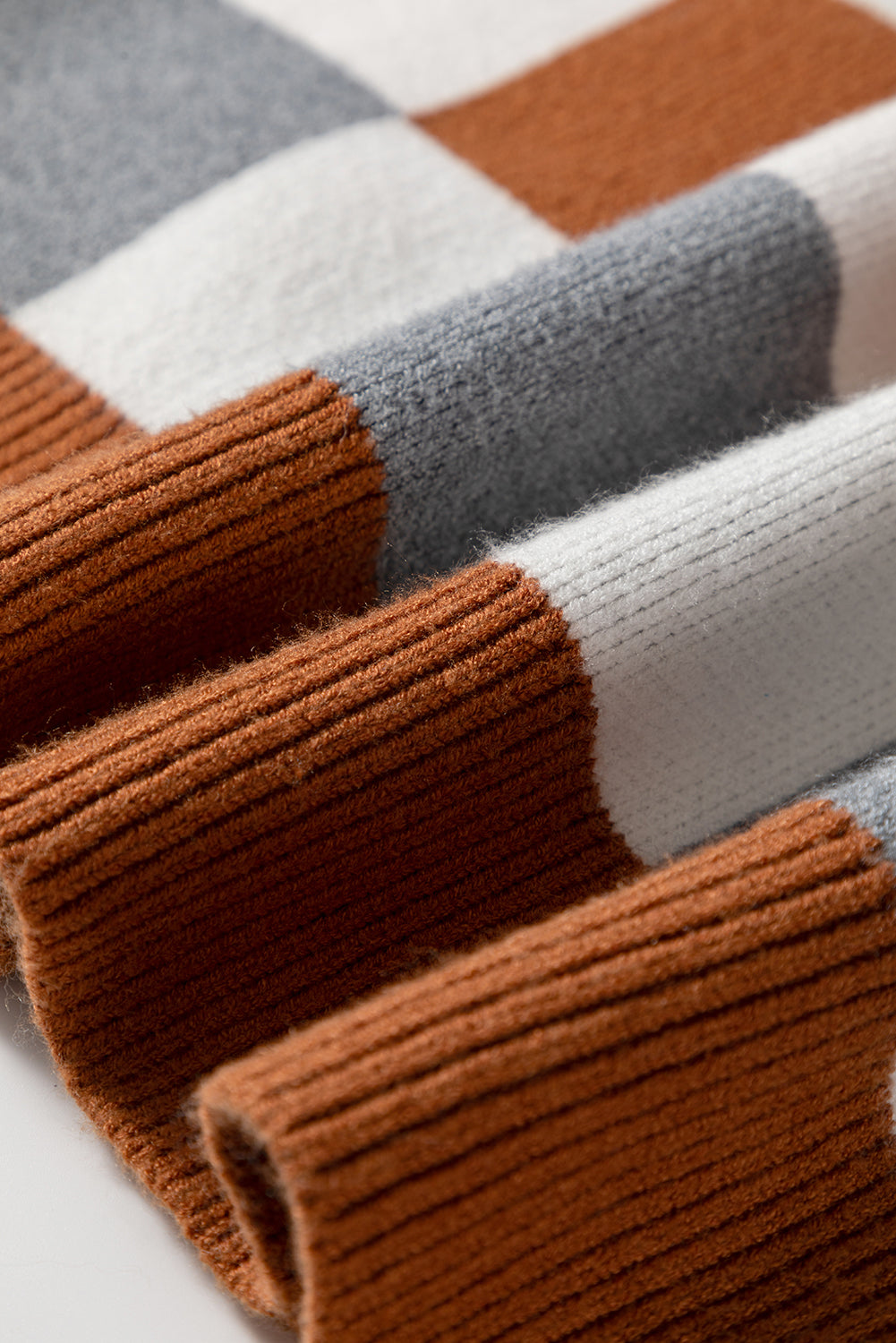 Brown Plus Size Checkered Crewneck Sweater Bazaare Mart Plus Size/Plus Size Sweaters & Cardigans