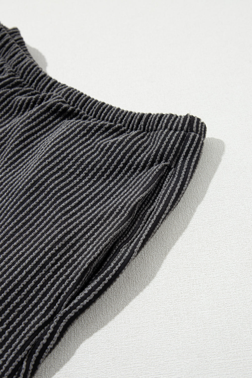 Carbon Grey Ribbed Knit Loose Fit Shorts Set