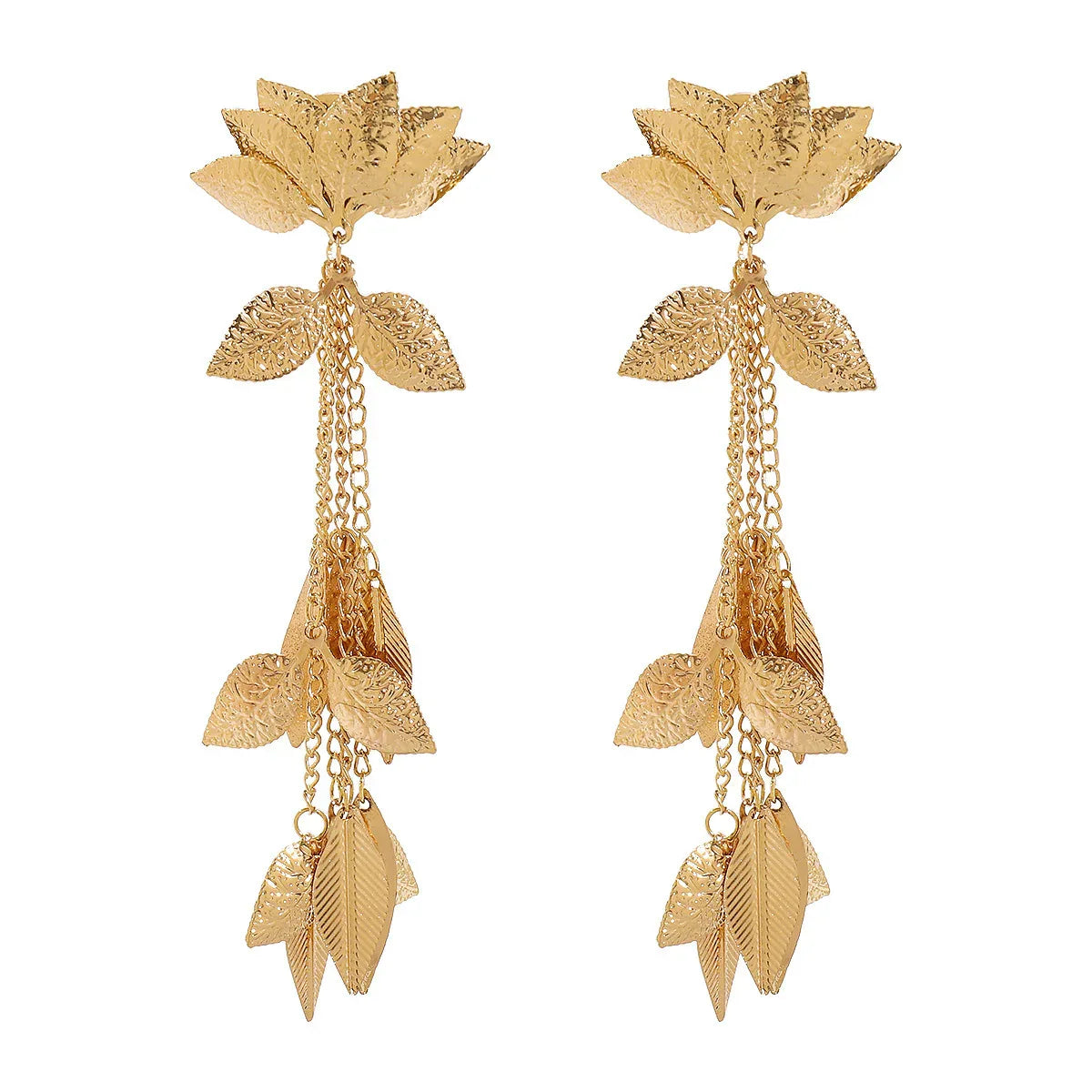 Dramatic Gold Lotus Earrings Gold Bazaare Mart Gold Lotis Dangle Earrings