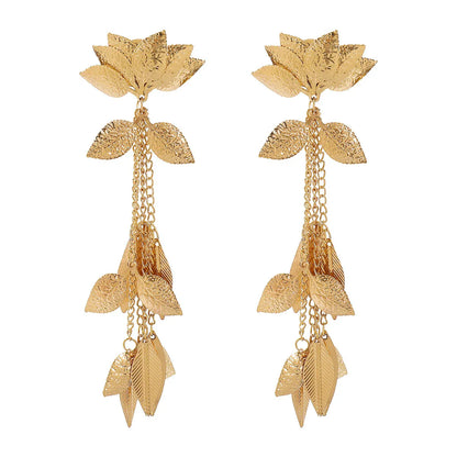 Dramatic Gold Lotus Earrings Gold Bazaare Mart Gold Lotis Dangle Earrings