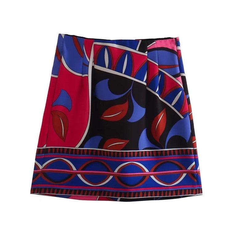 Women’s Retro Abstract Print Matching Blouse & Skirt/Shorts/Pants Skirt CJ Dropshipping Floral 4pc. Summer Outfit