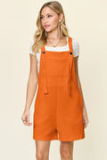 Double Take Overall Shorts Tangerine Trendsi Texture Sleeveless Romper