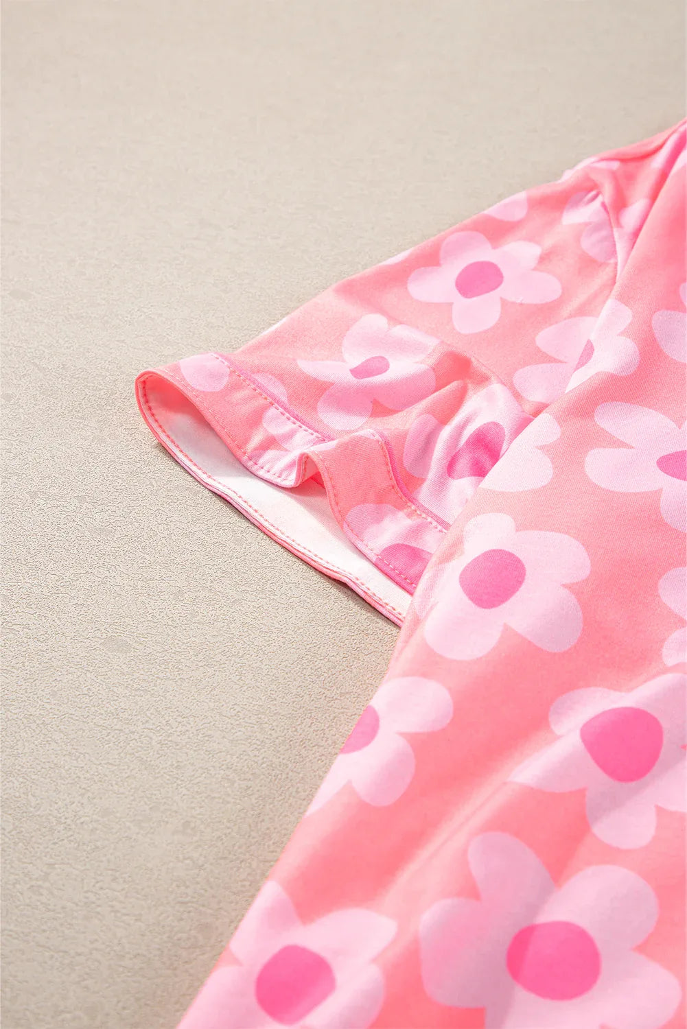 Pink Flower Print Short Sleeve Shirt Pajamas Set Bazaare Mart Loungewear & Sleepwear/Sleepwear