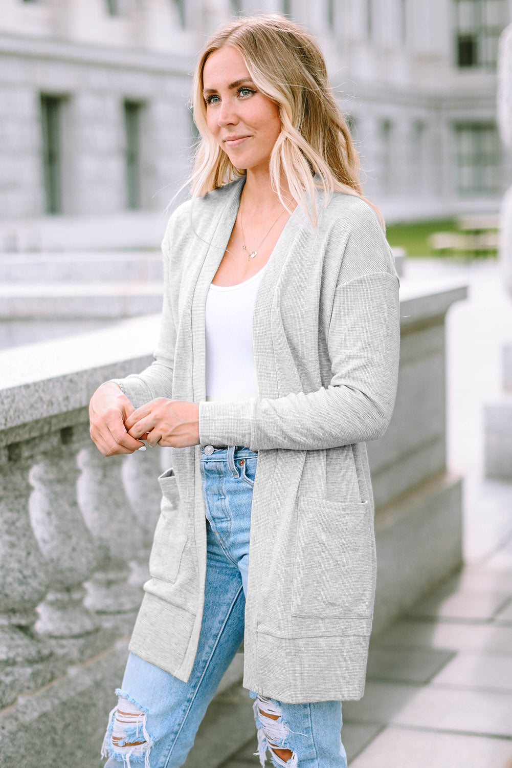 Thermal Knit Pocketed Cardigan