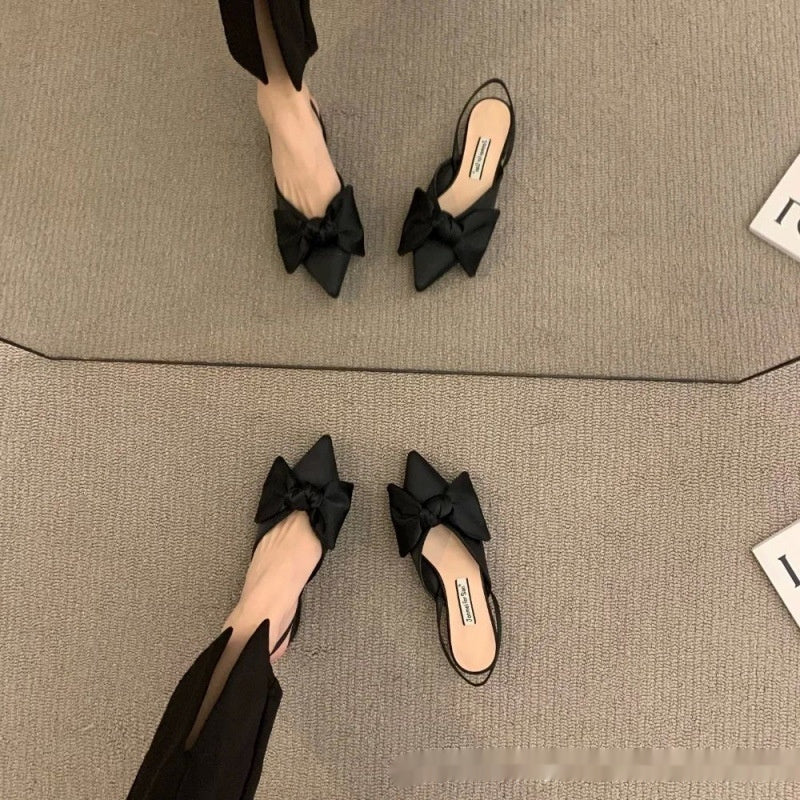 French-Style Bow Pointed Toe Flats – Elegant Slip-On Closed-Toe Sandals for Women CJ Dropshipping Pointed Toe Low Heel Dot Slings