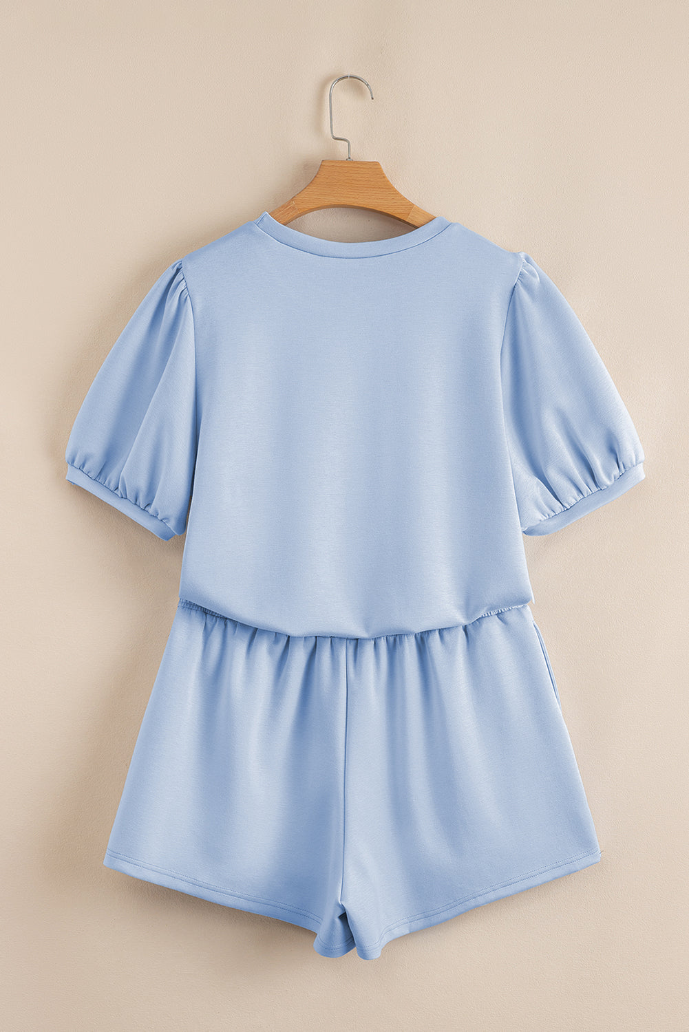 Light Blue Puff Sleeve Scallop Trim Skort Set