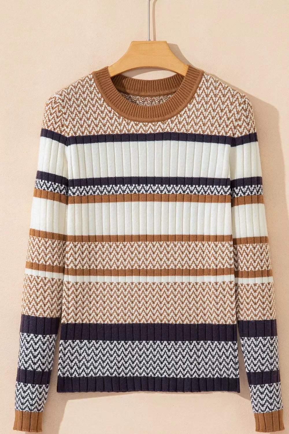 Chevron Stripe Ribbed Slim Sweater Bazarre Mart Stripe Stylish Pattern Knitted Ribbed Trim Slim Top