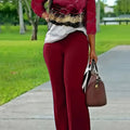 Plus Size Abstract Print Pants Outfit Burgundy Bazaare Mart 2 pc. Pants Outfit