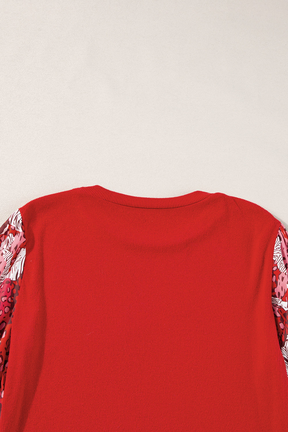Red Contrast Lantern Sleeve Patchwork Top