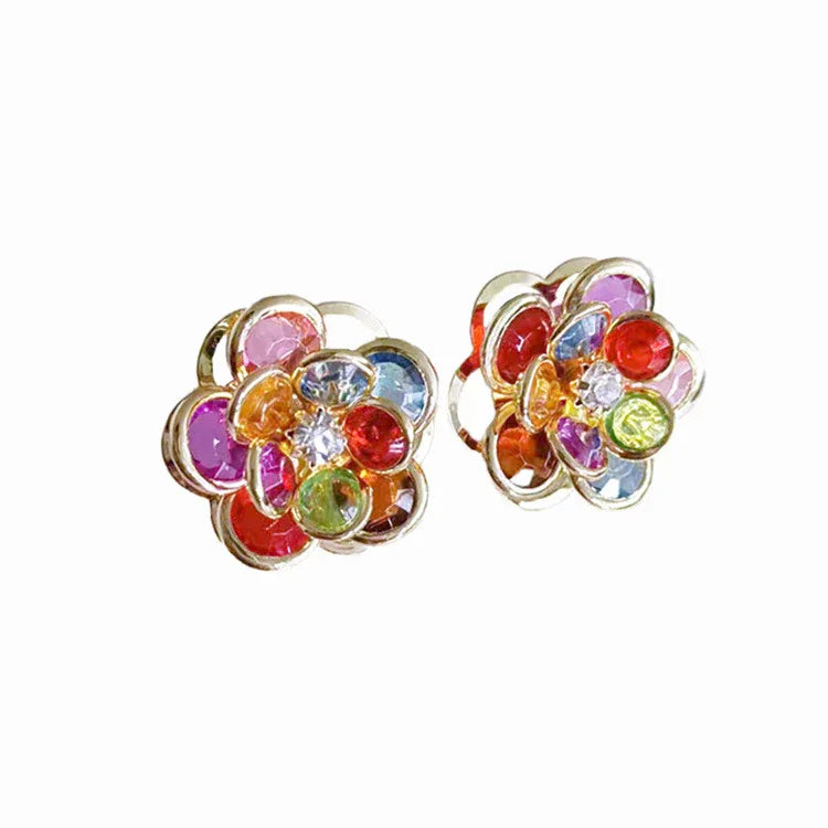 3D Multi Glass Stone Stud Earrings Bazaare Mart Flower Earrings