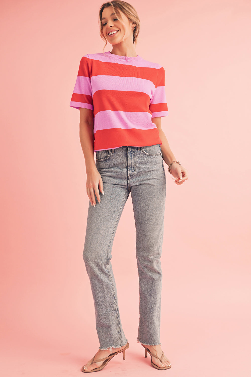 Striped Knitted T shirt Shewin Short Sleeve Sweaters