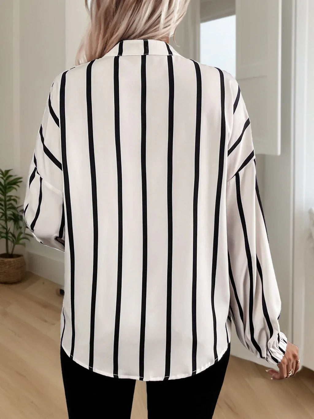 Perfee Striped Collared Neck Long Sleeve Shirt Bazarre Mart Striped Log Sleeve Shirt