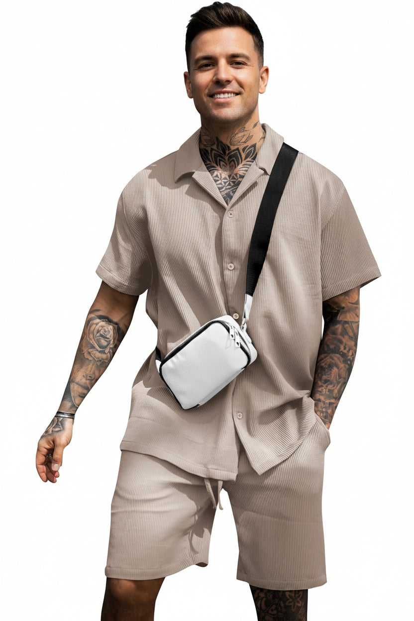 Men’s Casual Comfort Polo & Shorts Set Khaki CJ Dropshipping Mens Polo Shorts Set