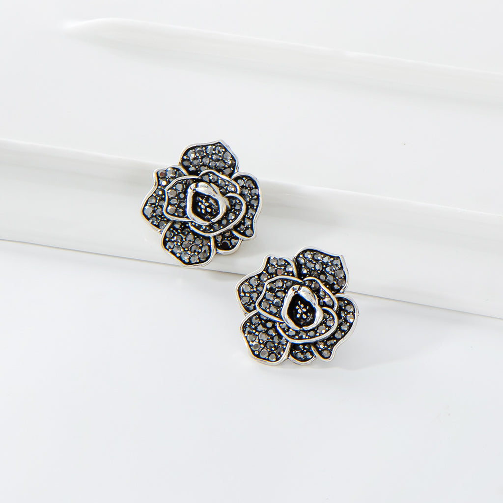 Simple Alloy Diamond Retro Rose Stud Earrings