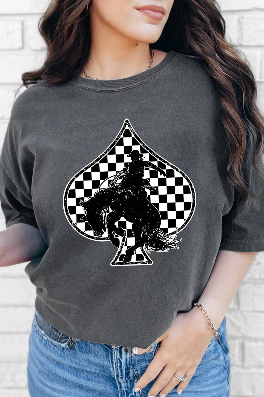 Gray Rodeo Check Spades Western Graphic T Shirt Dear-Lover Dropshipping Graphic/Graphic Tees