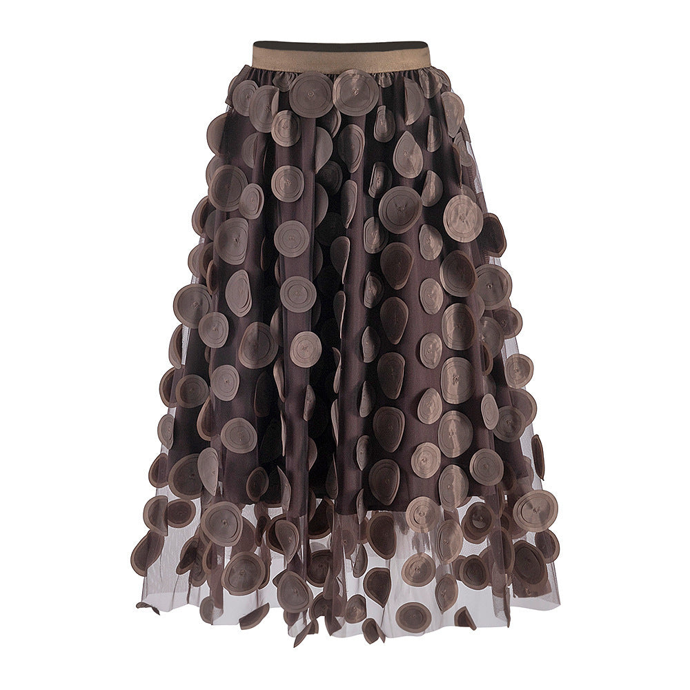 3D Mesh Dot Midi Skirt