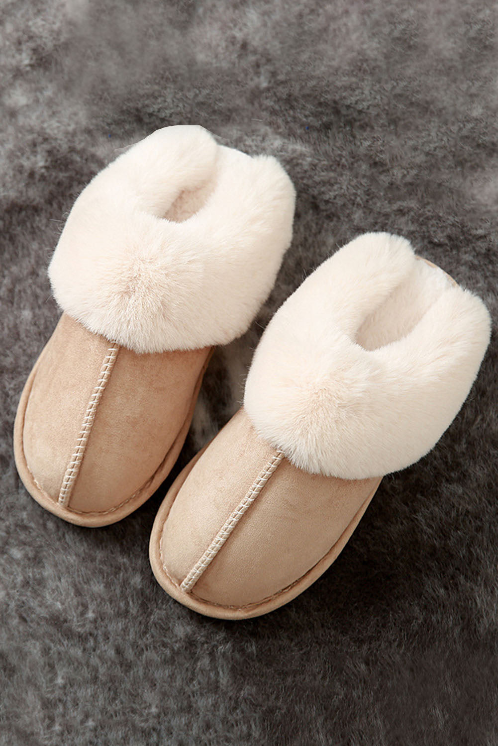 Khaki Faux Suede Plush Lined Slippers