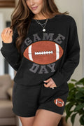 GAME DAY Football Round Neck Long Sleeve Top and Shorts Set Black Bazaare Mart Football Shorts Set