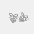 Stainless Steel Bow & Heart Drop Earrings Silver One Size Bazaare Mart Stainless Steel Bow & Heart Drop Earrings