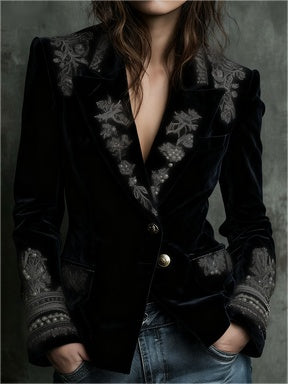 Retro Printed Velvet Blazer