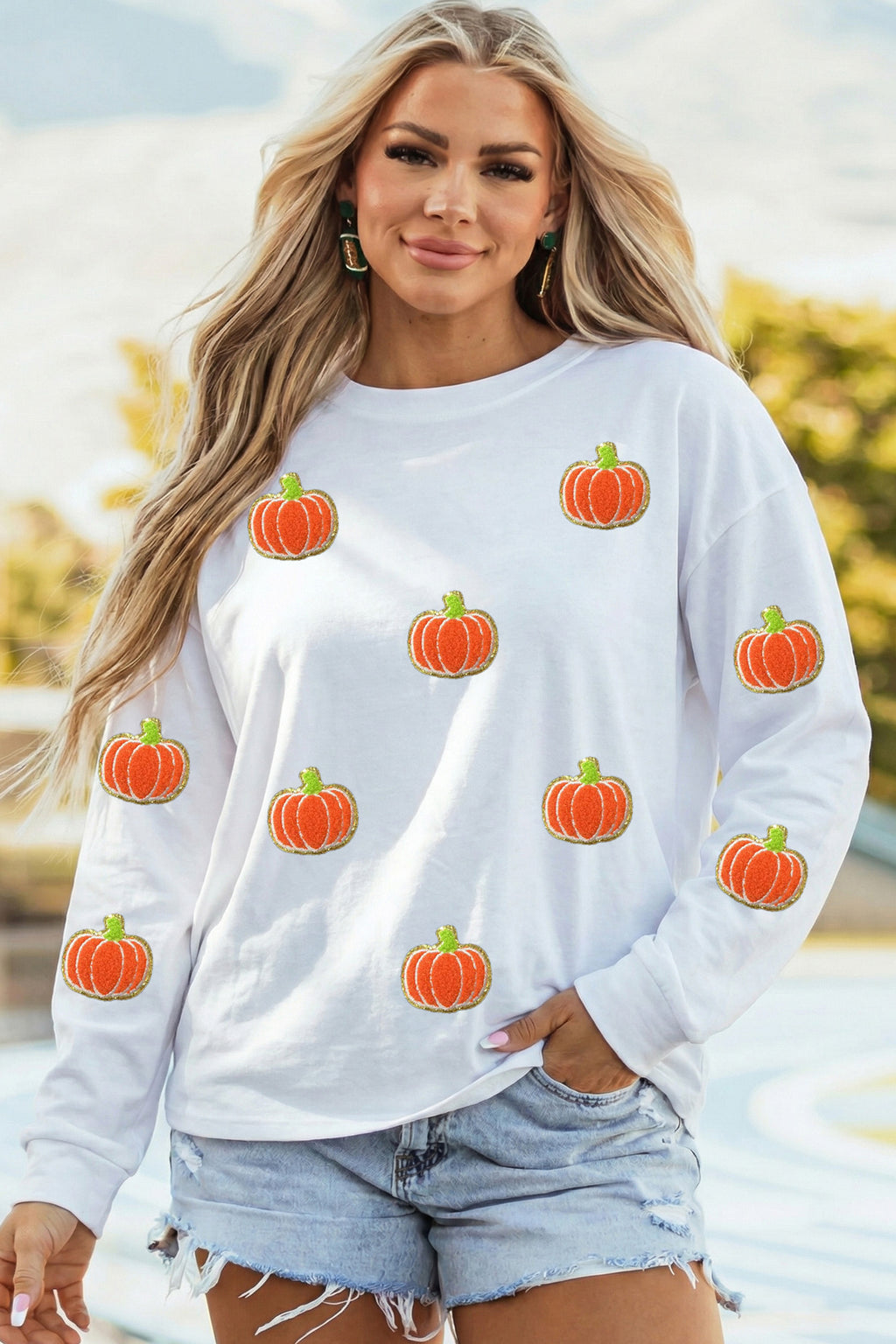 White Glitter Pumpkin Pullover Sweatshirt