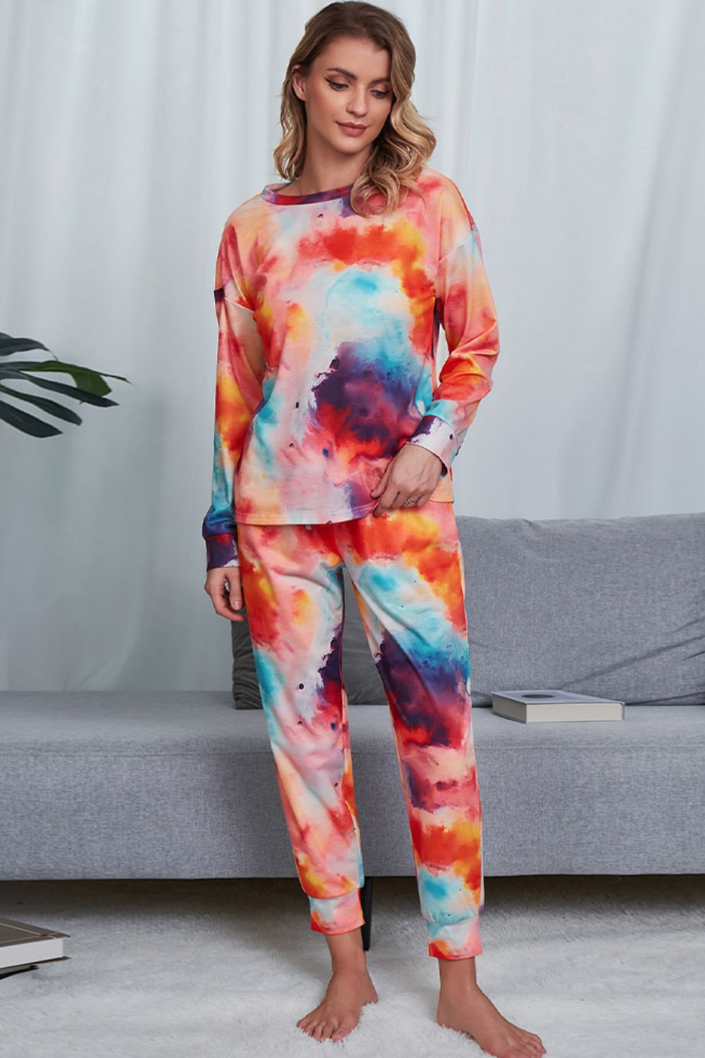 Tie-Dye Crewneck Long Sleeve Lounge Set