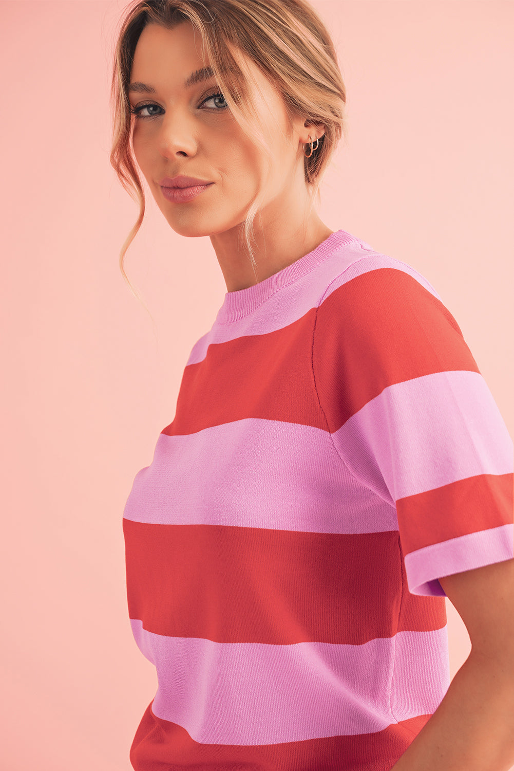 Striped Knitted T shirt Shewin Short Sleeve Sweaters