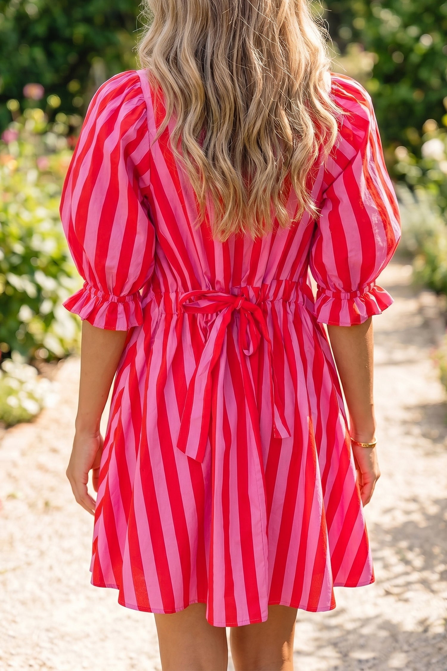 Striped Puff Sleeve Mini Dress – Half Button Loose Fit Summer Dress Dear-Lover Dropshipping Dresses/Mini Dresses