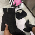 Suede Textured Booties Black Bazaare Mart Suede Fringe Booties