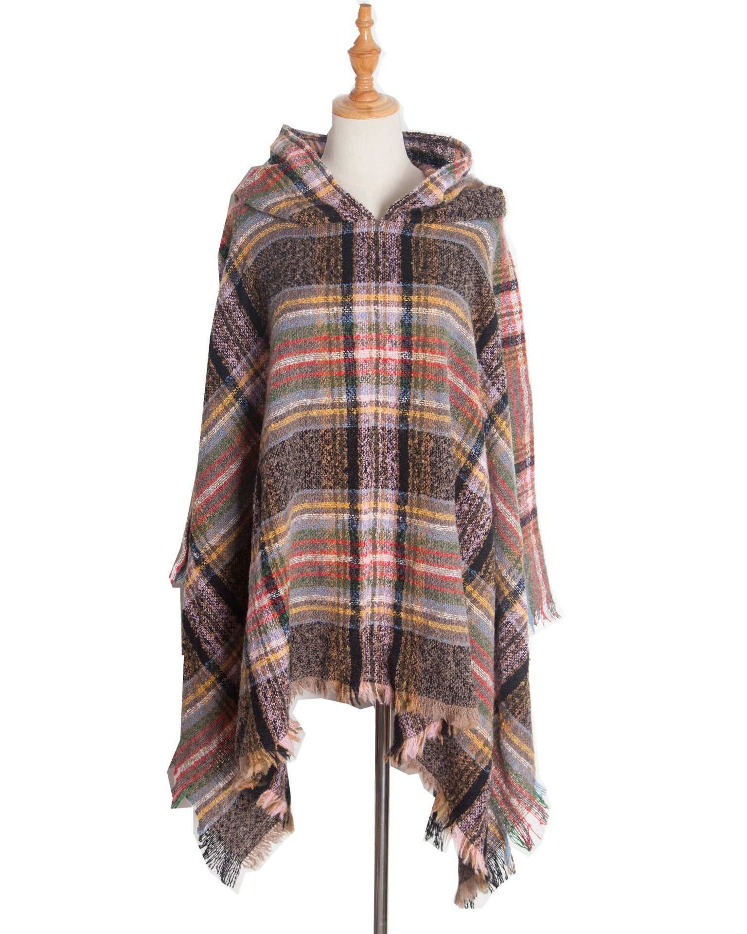 Plaid Hooded Poncho - Bazaare Mart