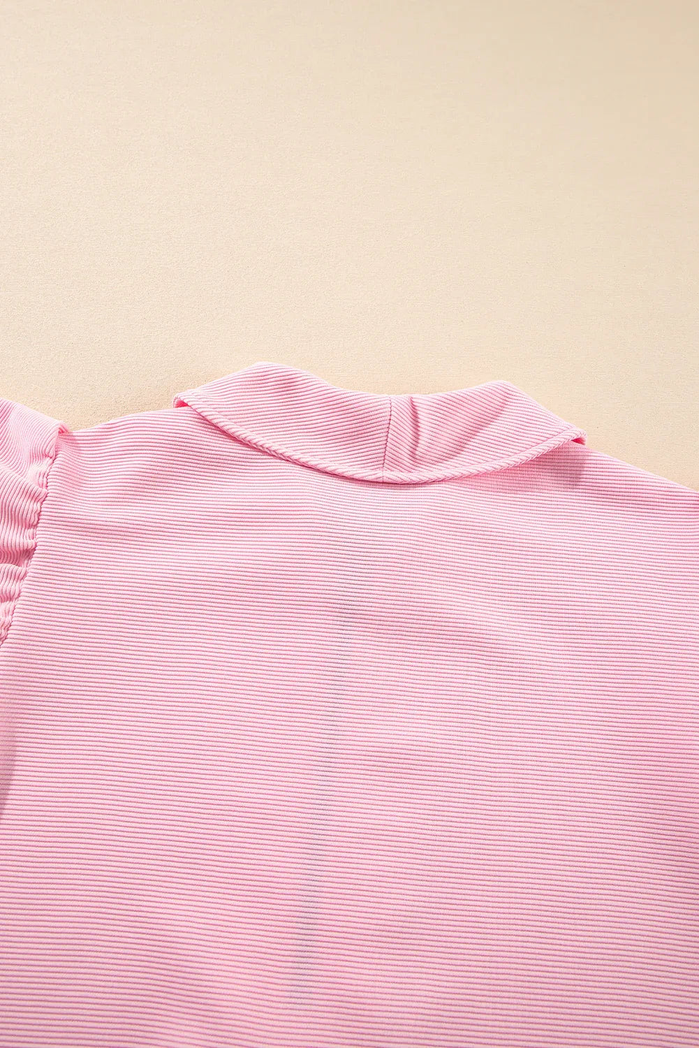 Pink Textured Flutter Sleeve Zipped Top and Wide Leg Capris Set Bazaare Mart Two Piece Sets/Pant Sets