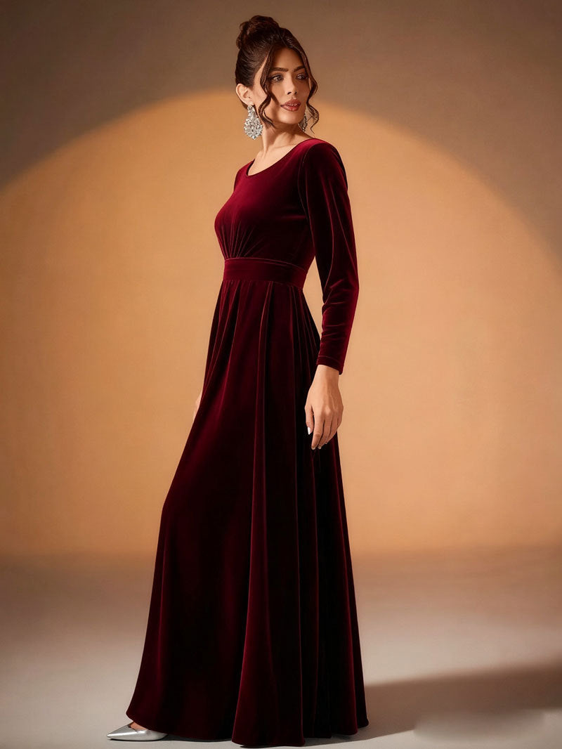 Elegant Velvet Long Sleeve Evening Gown