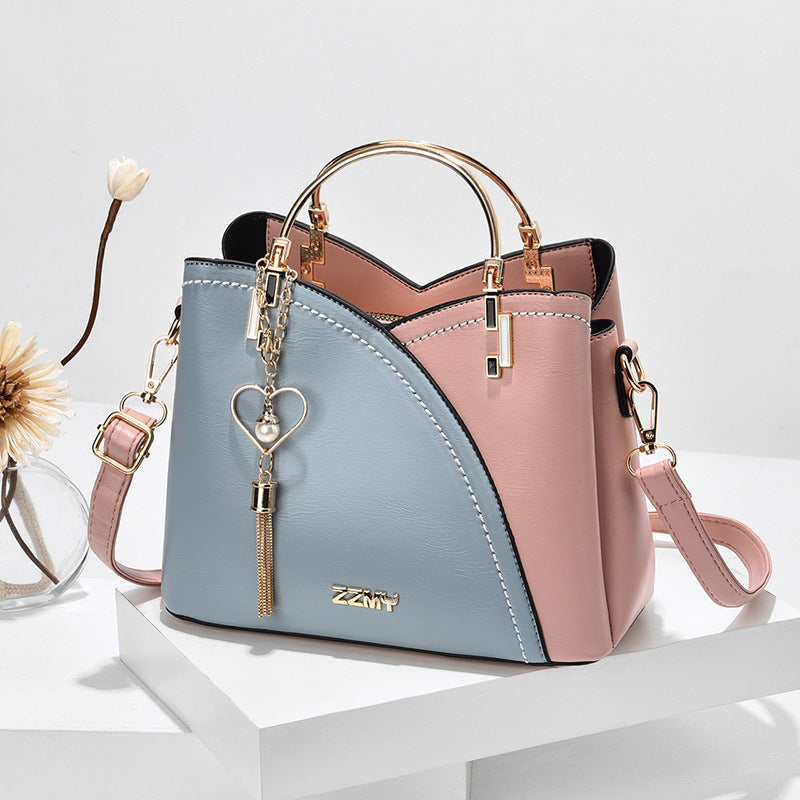 Blue Pink Color Block Cross Body Purse