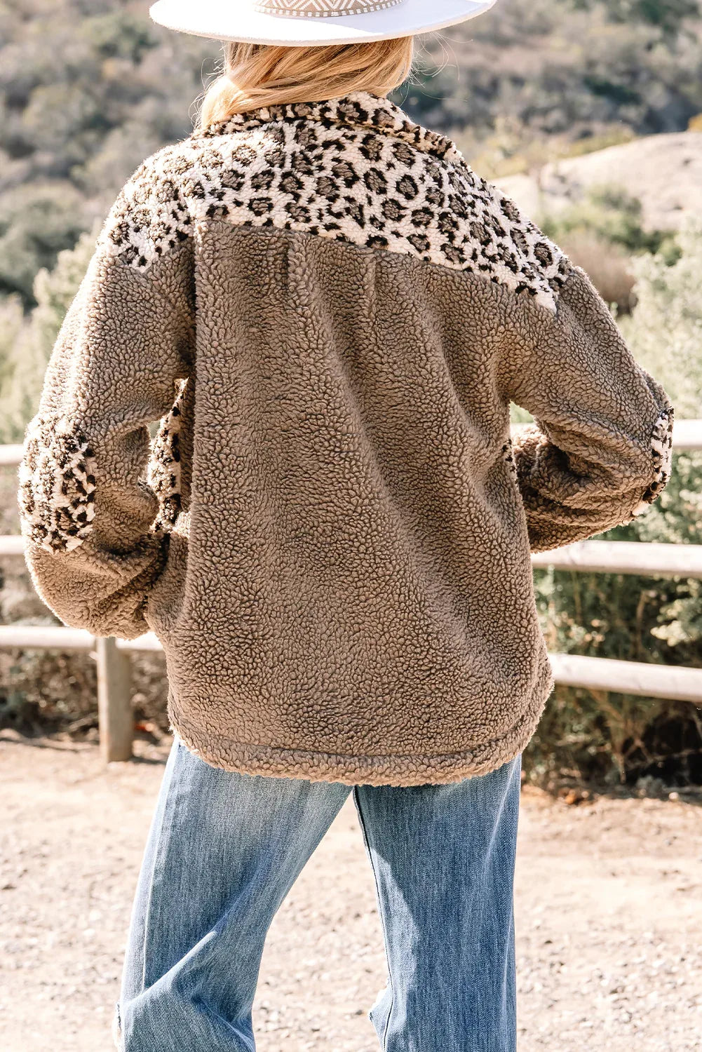 Brown Sherpa Leopard Print Jacket