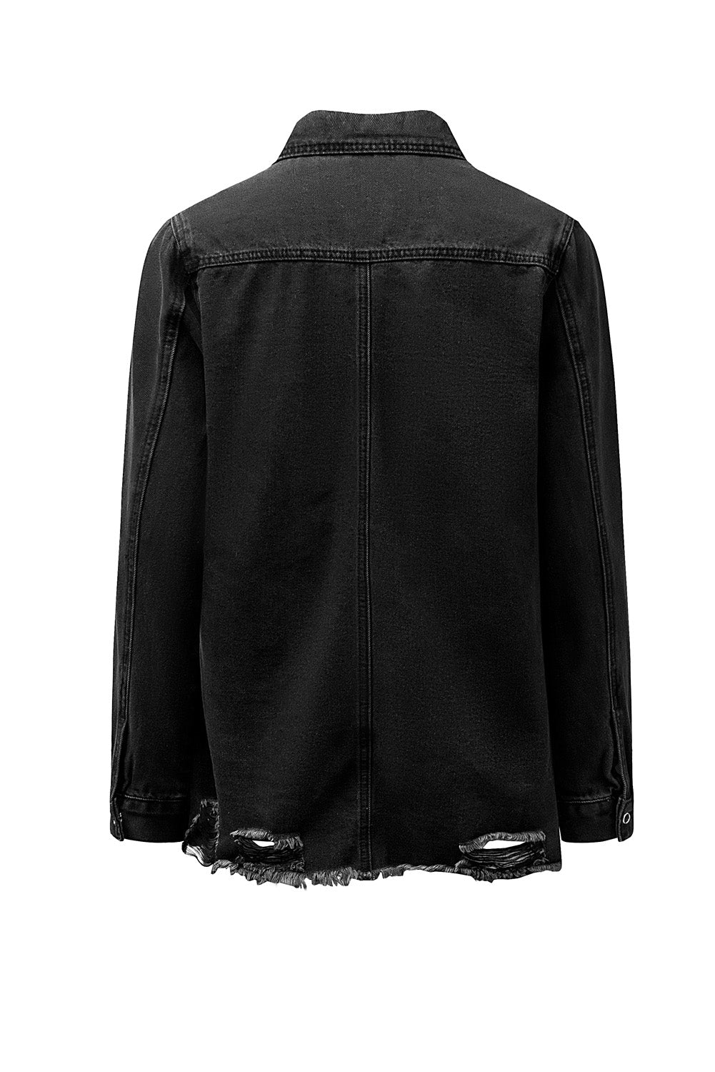 Black Sequined Tigers Graphic Raw Hem Frayed Denim Jacket