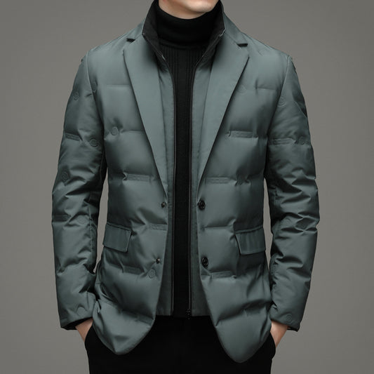 Men's Green Down Business Suit Coat