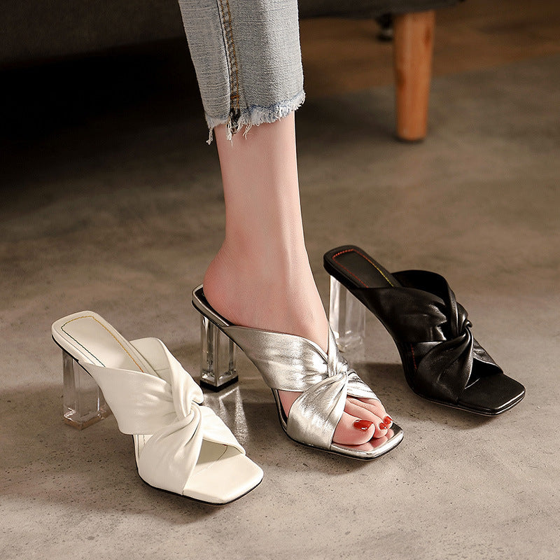 Square Toe Fold Cross Strap Block Heel Sandals CJ Dropshipping Open Toe Cross Top Pumps