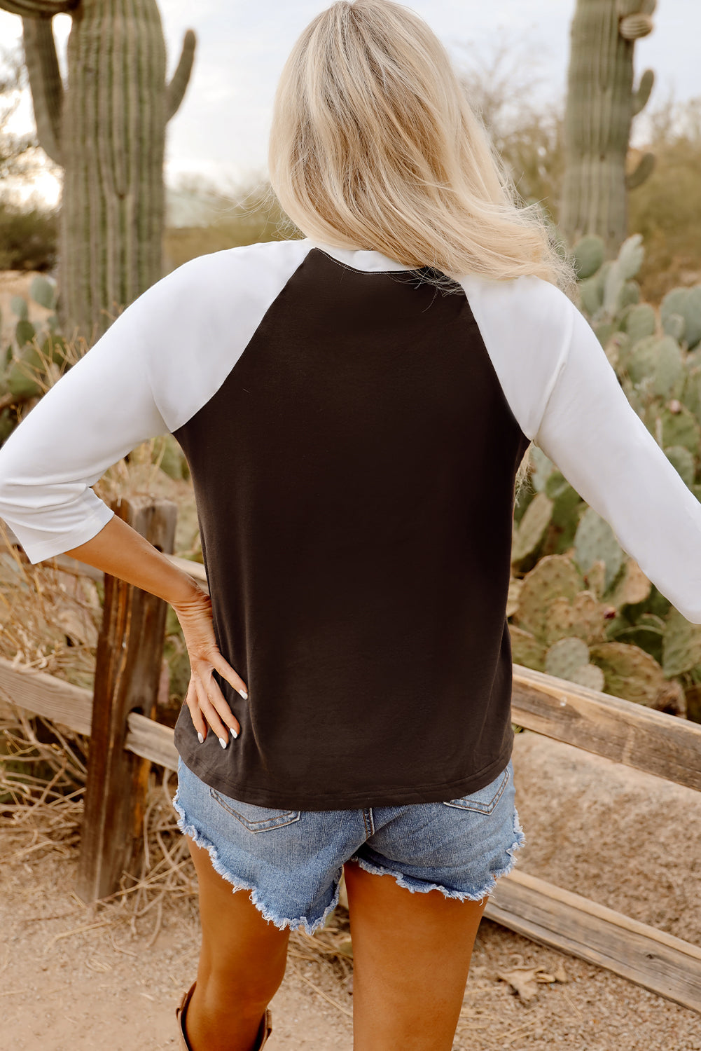 Brown Western Yeehaw Graphic Vintage Raglan 3/4 Sleeve Top