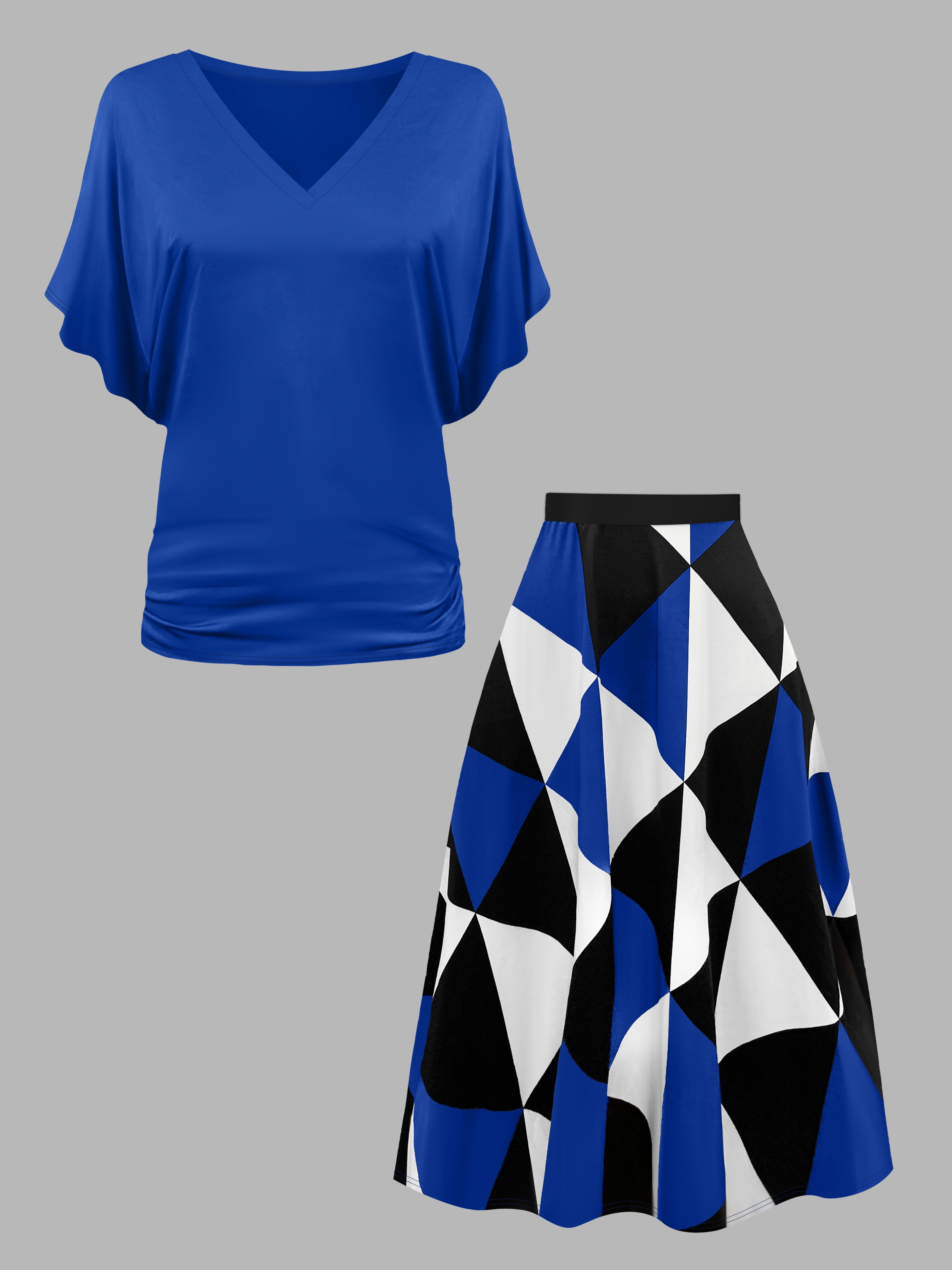 Retro Plus Size Geo Skirt Set