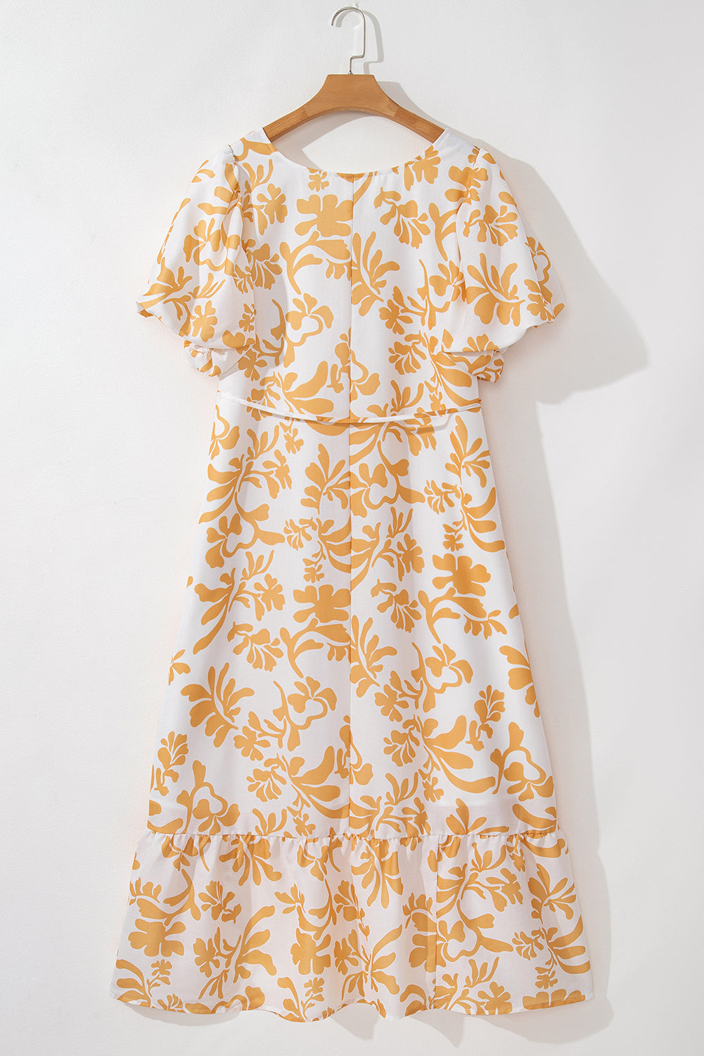 Apricot Floral Puff Short Sleeve Plus Size Maxi Dress