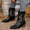 Western Cowboy Booties with Embroidered Design Black Bazaare Mart Cowgirl Booties
