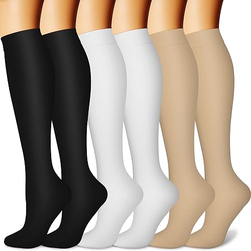 Black White Beige Knee High Compression Socks
