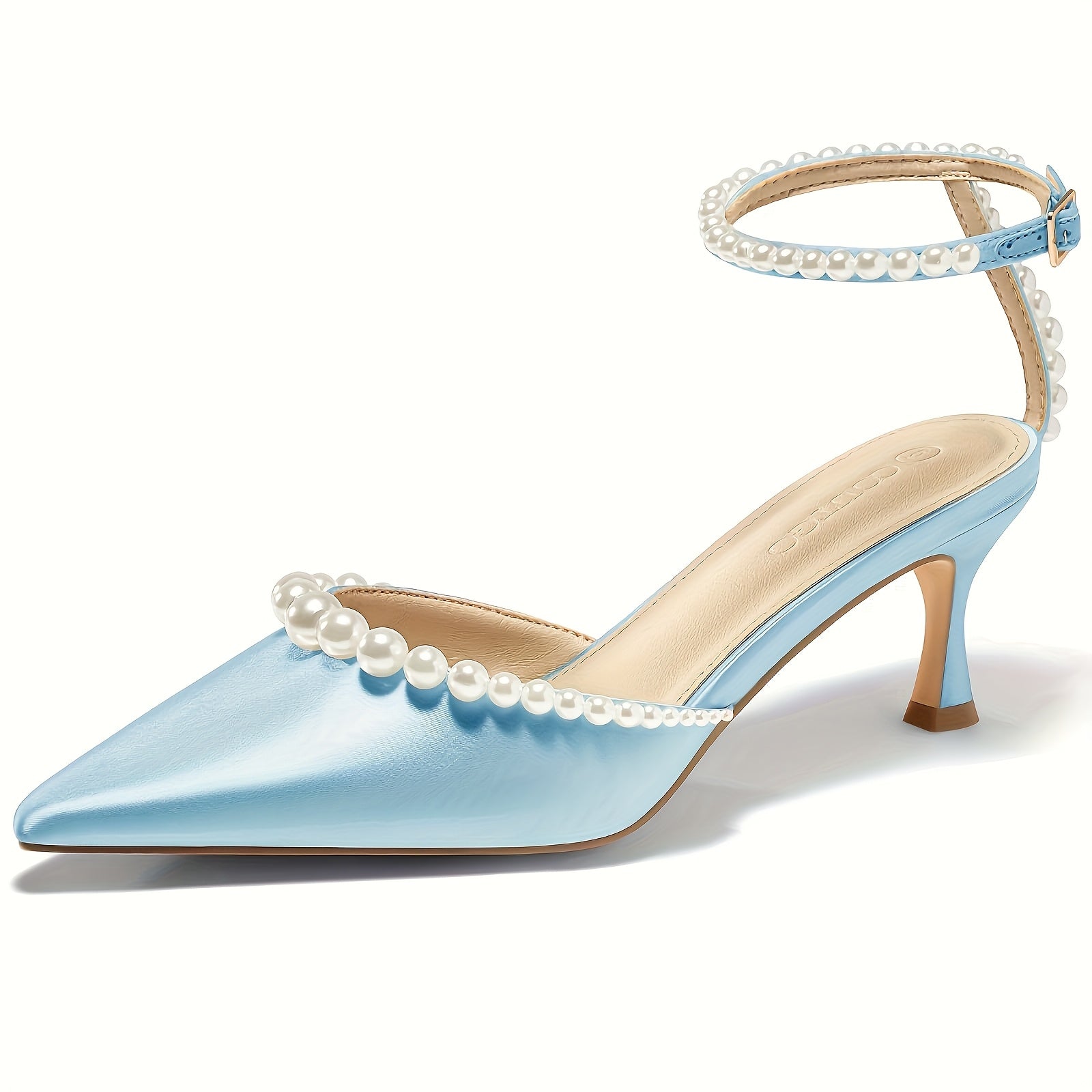 Pearl Embellished Pointed Toe Satin Pumps