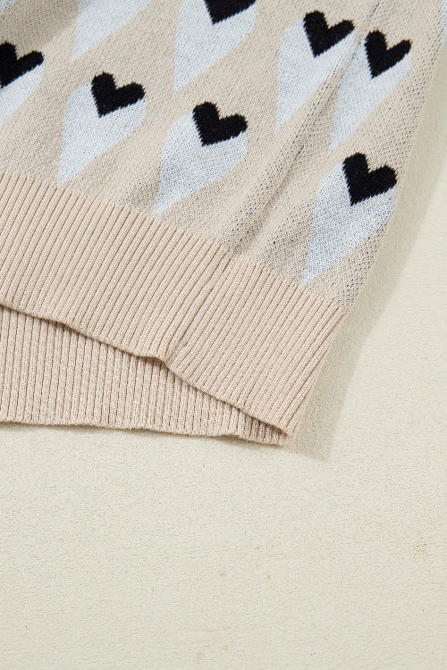 Beige Geo Diamond and Heart Pullover Sweater Bazaare Mart Sweaters & Cardigans/Sweaters