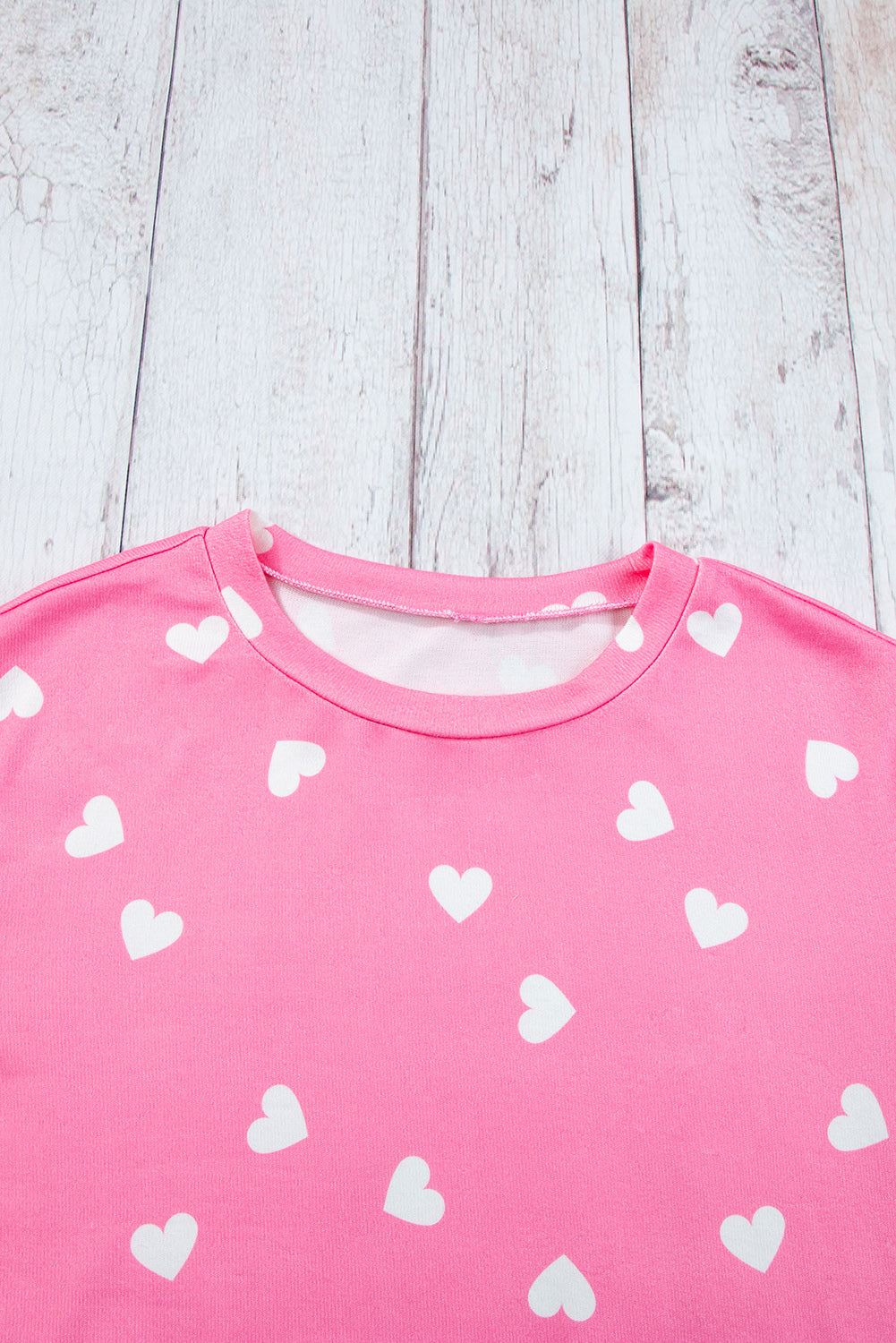 Pink Heart Print Long Sleeve Tee and Shorts Lounge Set