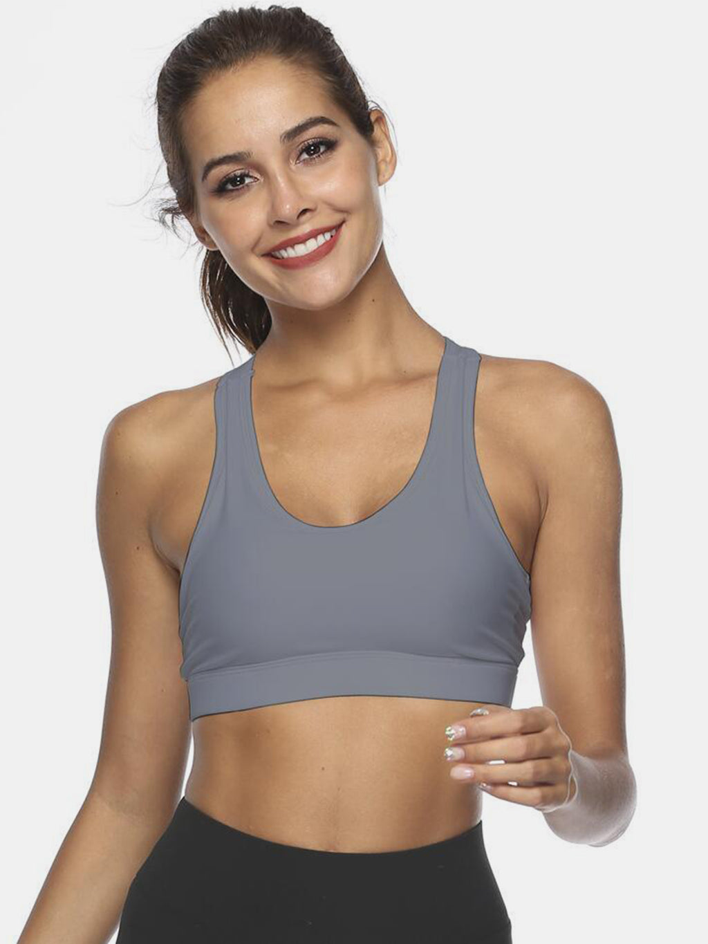 Grey  Scoop Neck Sports Bra
