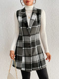 Plaid Button Up Vest Coat Black Bazaare Mart Plaid Button Up Vest Coat