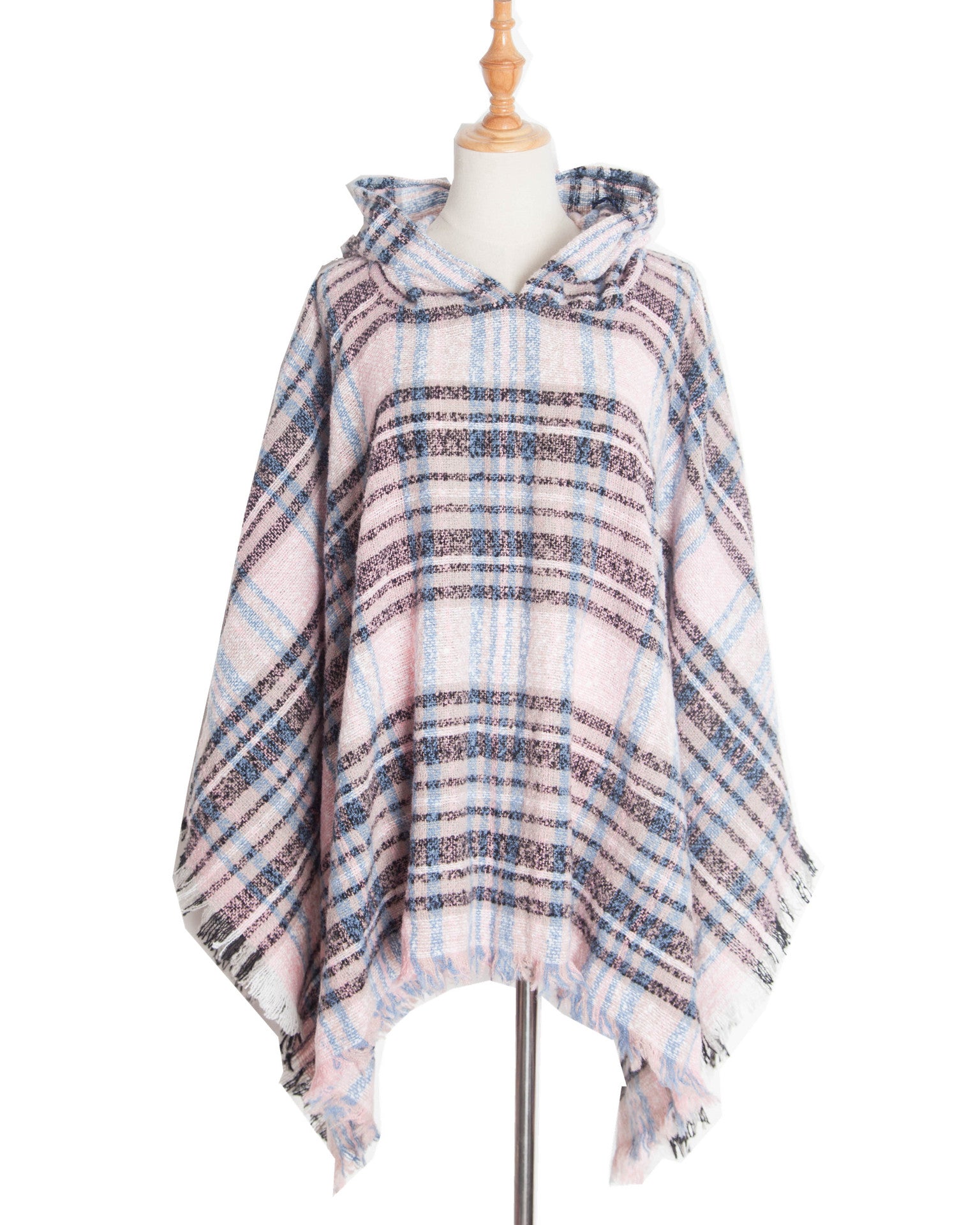 Plaid Hooded Poncho - Bazaare Mart