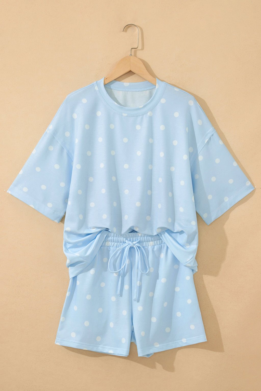 Women’s Polka Dot Shorts Set – Exposed Seam Tee & Drawstring Shorts Outfit Dear-Lover Dropshipping Two Piece Sets/Short Sets
