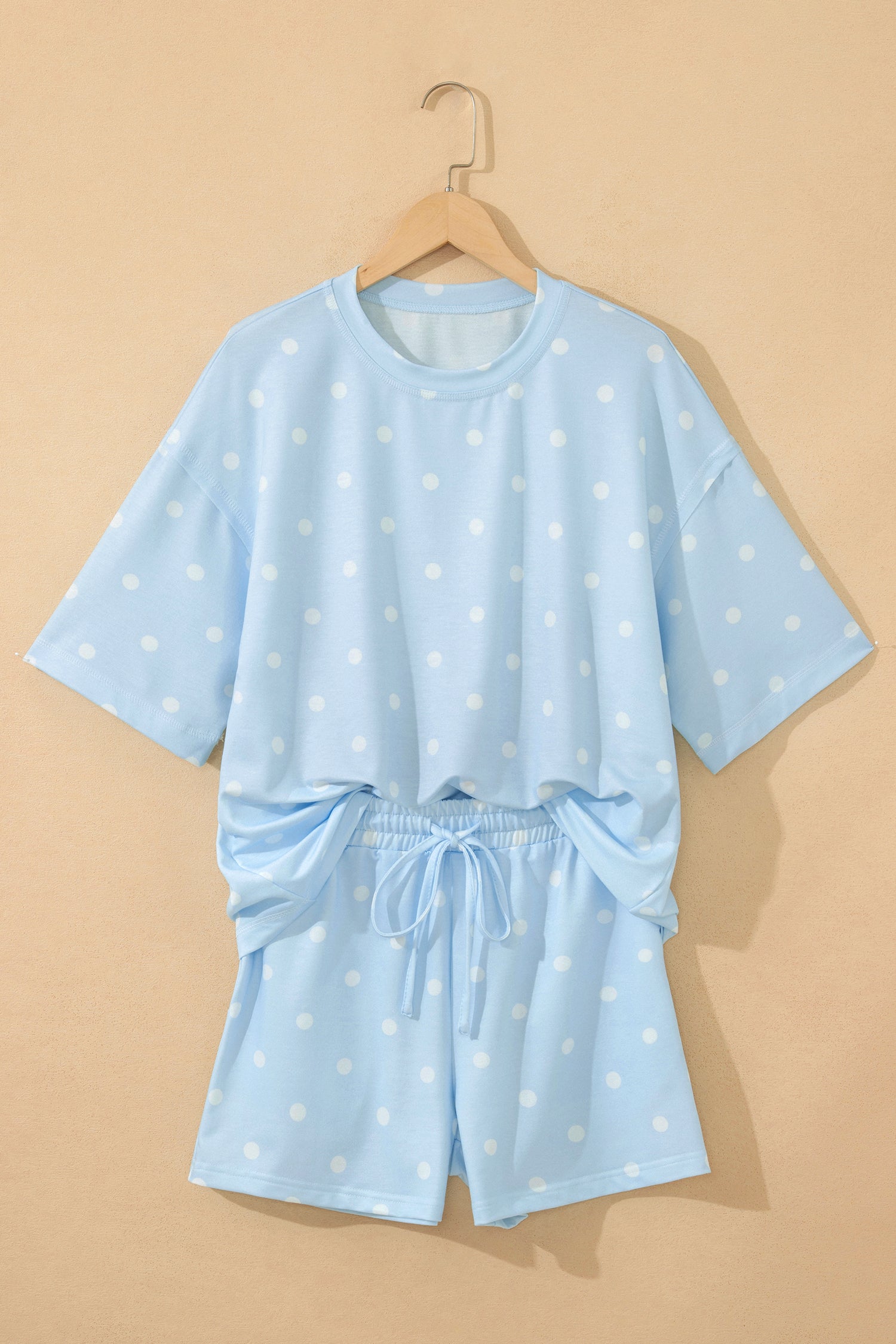 Women’s Polka Dot Shorts Set – Exposed Seam Tee & Drawstring Shorts Outfit Dear-Lover Dropshipping Two Piece Sets/Short Sets